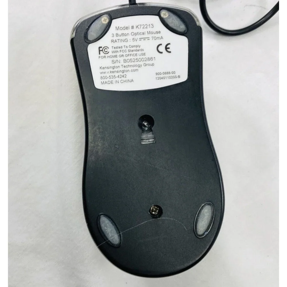 Kensington USB Wired Mouse K72213 Optical Wheel 3 Button x 1 Cord 69 inch